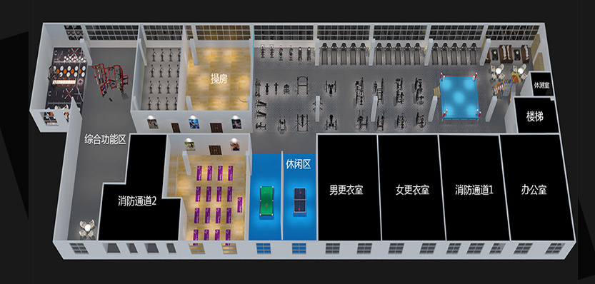 2000㎡健身房策划效果图的图片